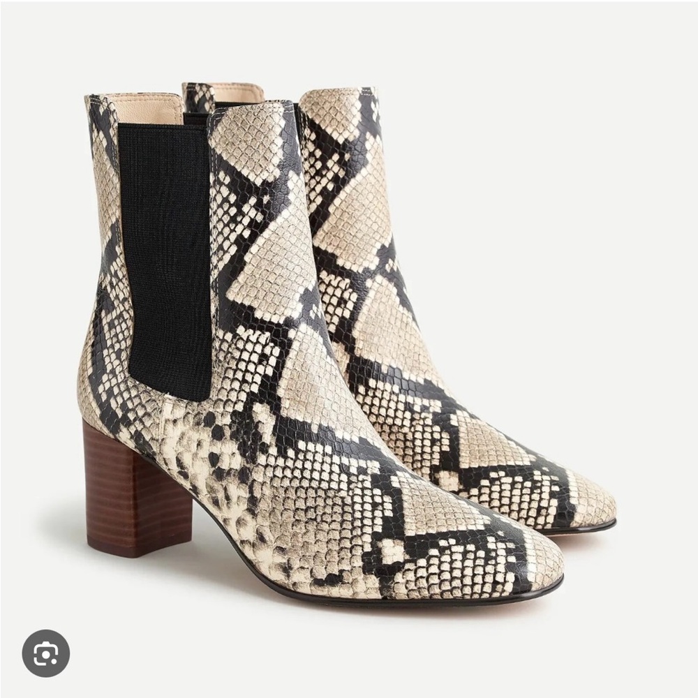 J Crew Snake Embossed Leather Chelsea Stacked Heel Boot